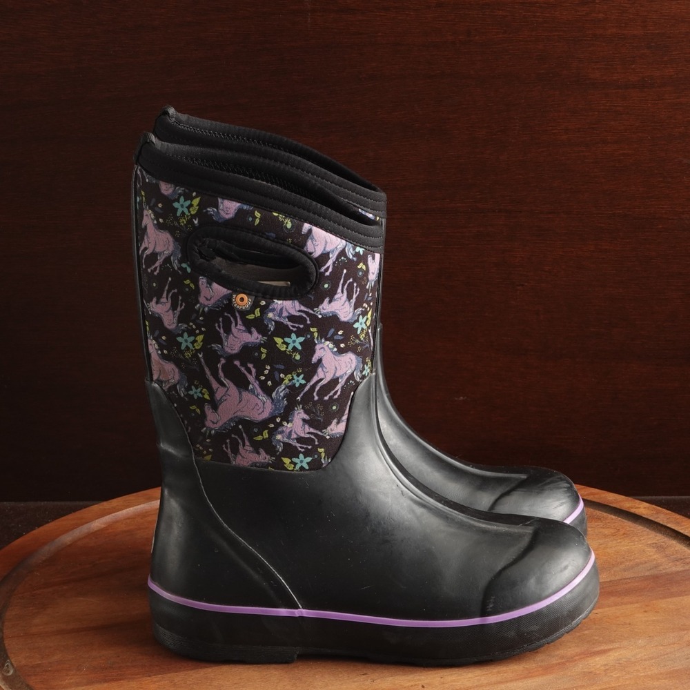 Bogs Boots Youth Size 5 Black Classic II Unicorn Waterproof Chore Garden Outdoor